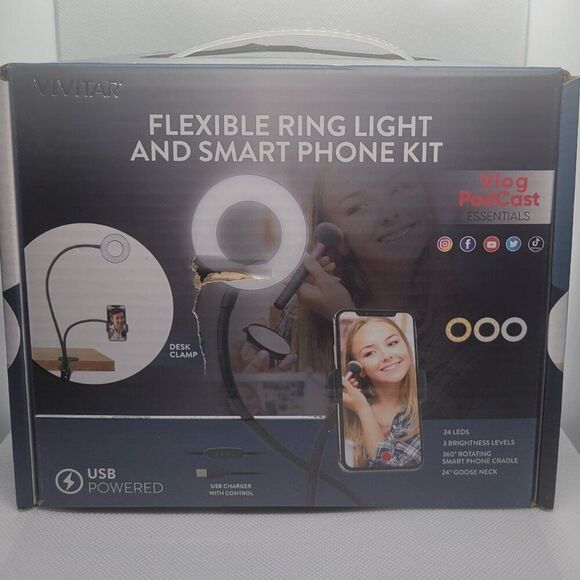 Vivitar Flexible Ring Light and Smart Phone Kit - Vlog Pod cast Essentials- NIB - Picture 1 of 5